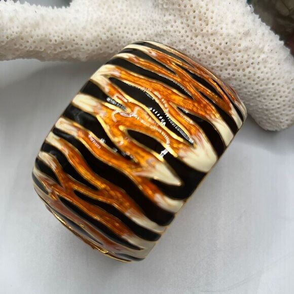 Gold Orange Black White Tiger Stipe Bangle Kenneth J Lane - Picture 6 of 15